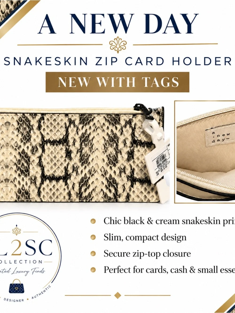 a new day Snake Print Key & Card Holder in Beige and Black